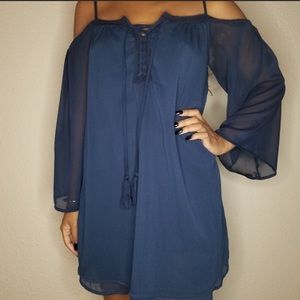 Purple Snow Navy Cold Shoulder Dress